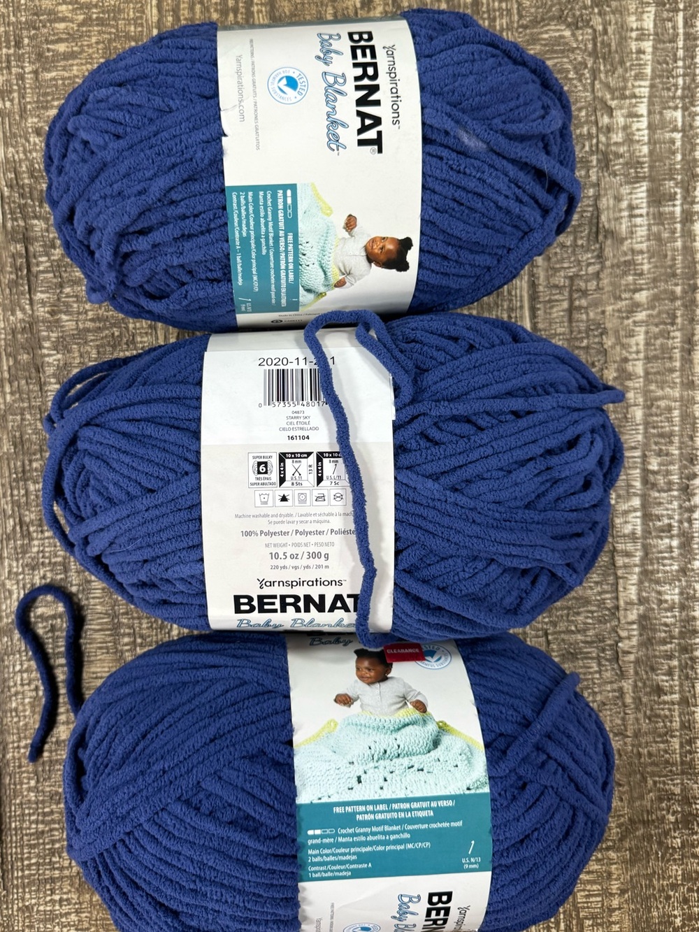 Bernat Baby Blanket Plush Yarn - Starry Sky Blue 3 Skeins